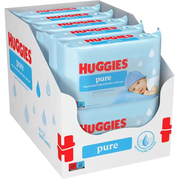 Huggies Pure Toallitas para Bebé, con Agua Pura, 10 Packs de 56 Unidades - 1