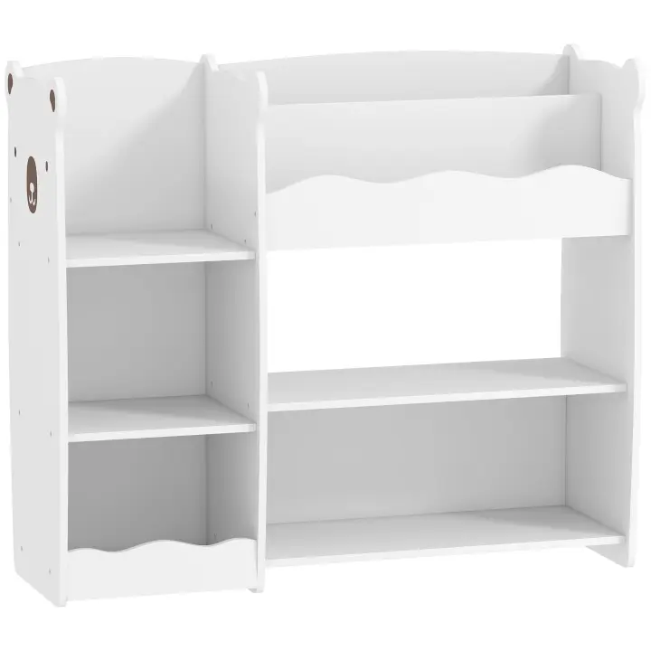 AIYAPLAY Estantería Infantil para Juguetes con Estantes Abiertos, Compartimentos, Diseño de Ositos, Organizador de Juguetes para Dormitorio, Sala de Juegos, Guardería, Blanco - 1