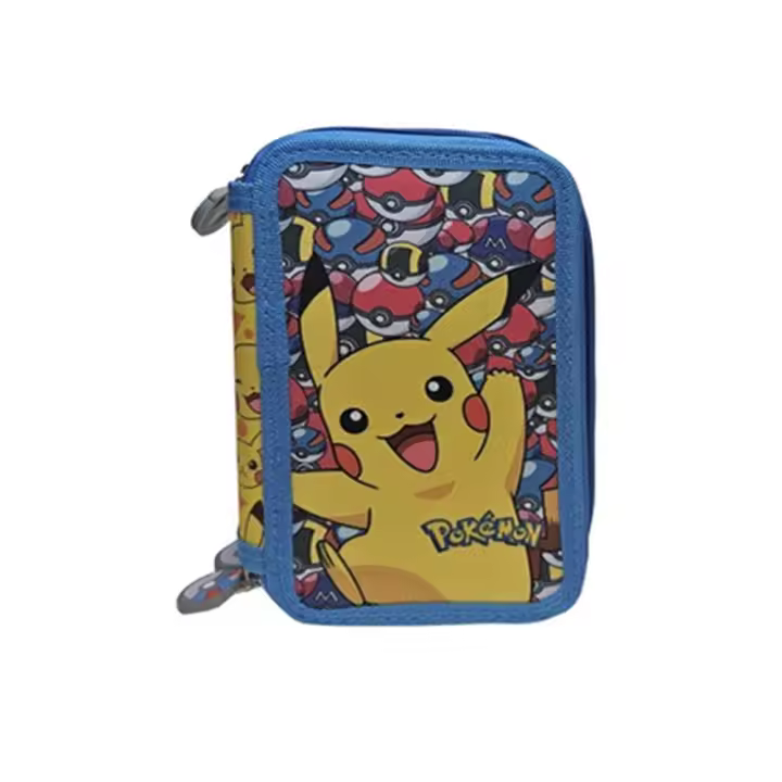 Mochila escolar Pokémon - Mochila grande de 2 piezas con carrito de 45 cm y estuche de 3 cremalleras para niños - Diseño de dibujos animados - Licencia oficial color azul y amarillo - 1