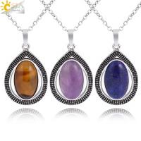 Collar Colgante De Gota De Agua Con Piedra Natural Para Mujer Perla Ovalada De Amatista Rosa Cristal Colgante De Moda H633 - details 15