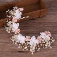 Diadema De Flor Dorada Con Perlas Y Cristales Accesorios De Cabello Para Mujer Adornos Para Boda Hechos a Mano Tamaño M - details 6