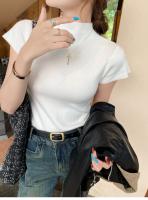 Camiseta De Verano Para Mujer Con Cuello Alto Y Sin Mangas Slim Fit Casual Tees De Estilo Streetwear Básicas De Algodón Y Poliéster - details 18