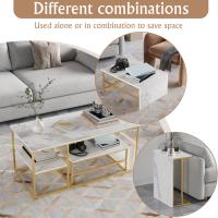 Mesa de centro nido cuadrada de mármol blanco con patas doradas, set de mesas auxiliares combinables estilo moderno - details 2