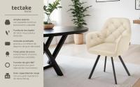 Tectake - Silla de comedor giratoria 180º con reposabrazos Lucia, 58 x 58 x 87 cm, Terciopelo acolchado, Silla para salón o dormitorio, Mueble moderno, Respaldo continuo, Patas de acero esbeltas, Pies regulables en altura, Capacidad de carga 120 kg - details 0