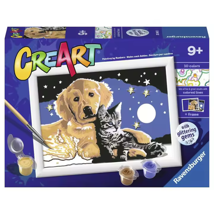 CreArt Kit Pintura - Mascotas bajo Cielo Estrellado, Ravensburger, 20045 - 1