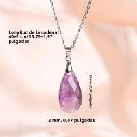 Collar De Cristal Rosa Amatista Pendentivo De Piedra Natural Para Mujer Joyería Regalo Forma De Gota De Agua Corte En Rostro - details 1