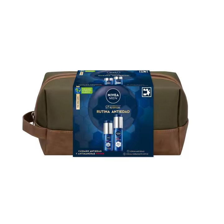 NIVEA MEN POWER rutina diaria – Neceser regalo con Sérum Facial Antiedad y Crema hidratante FP30 - Solución antimanchas y antiedad - 1