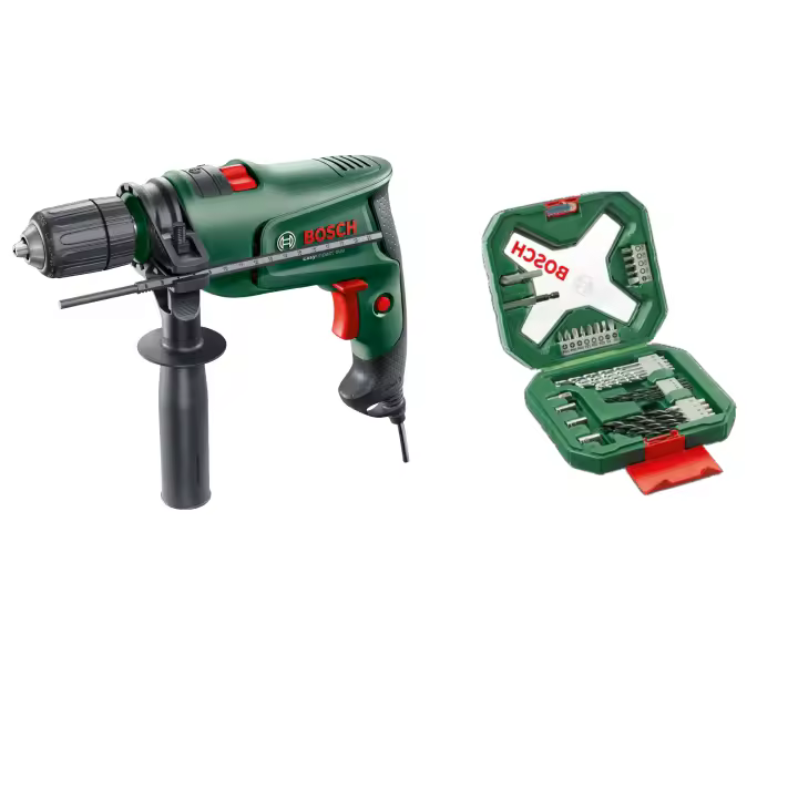 Bosch - Pack Taladro Percutor con Cable + Set 34 piezas X-Line con brocas y puntas de atornillar - EasyImpact 600, 600W, Portabrocas de 2 Casquillos, con Maletín - 1