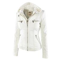 Chaqueta De Cuero Sintético Para Mujer Estilo Motociclista Con Capucha Negro Otoño-invierno Cierre De Cremallera Largo Regular - details 13