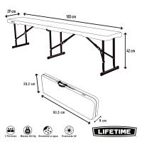 Lifetime - Banco plegable, portátil, 183x29x42 cm, máx. 454 kg, resistente al agua, a manchas y rayos UV, estructura acero, polietileno, eventos, exterior, terraza, jardín, camping, asiento auxiliar - details 3