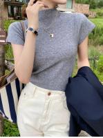 Camiseta De Verano Para Mujer Con Cuello Alto Y Sin Mangas Slim Fit Casual Tees De Estilo Streetwear Básicas De Algodón Y Poliéster - details 21