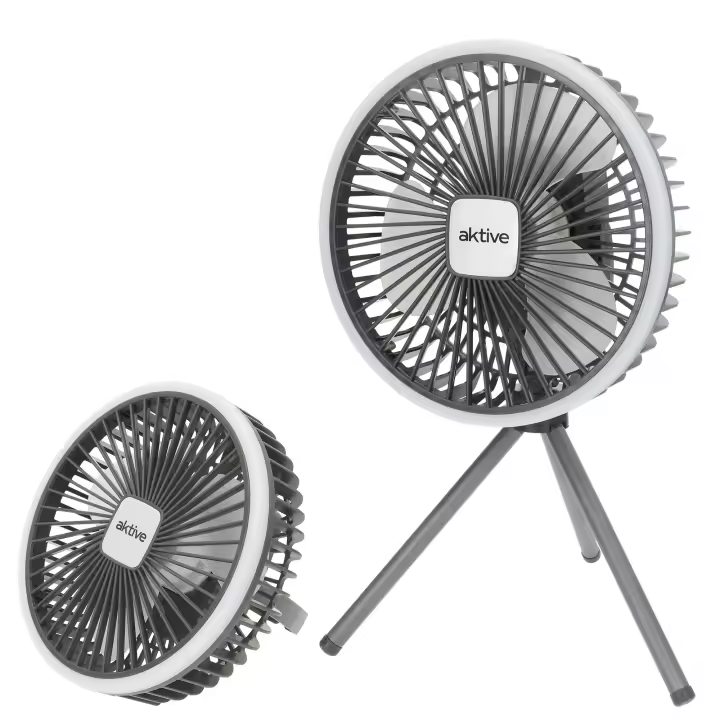 Aktive - Ventilador silencioso, Ø17 cm, incluye trípode y soporte trasero, luz LED blanca, 3 velocidades de aire, cargador USB incluido, carga en 1,5-5 horas, ventilador silencioso para dormir, viajar - 1