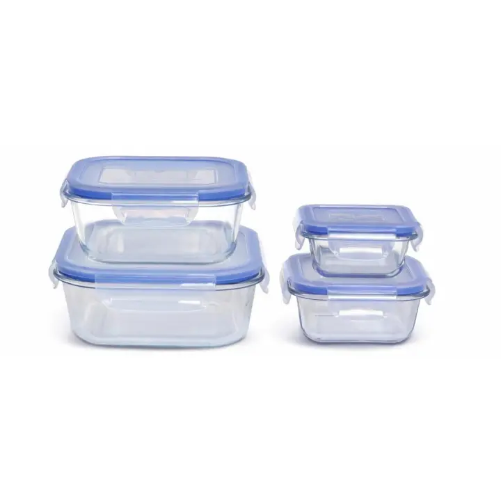 Set de 4 recipientes herméticos de vidrio para alimentos | 160 ml 320 ml 800 ml 1200 ml | Tupperware de Cristal con Tapa Libre de BPA | Apto para microondas, horno, congelador y lavavajillas - 1