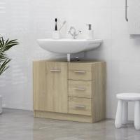 vidaXL Armario para lavabo contrachapada 63x30x54 cm en color Gris hormigón/Madera antigua/Blanco y más | almacenamiento funcional diseño moderno para baño dormitorio sala - details 7