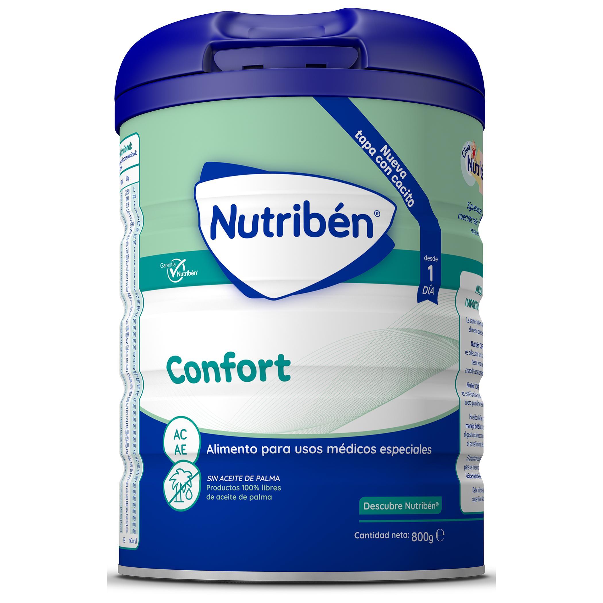 Nutribén Confort - Leche en Polvo Bebé Anticólicos y Antiestreñimiento | Leche de Fórmula Desde su Primer Día | Sin Aceite de Palma, con DHA | Incorpora Cacito Dosificador Más Higiénico | 1 Bote de 800gr