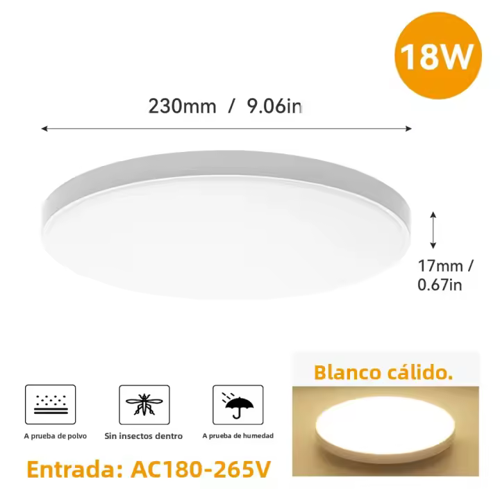 Lámpara De Techo LED Ultrafina 37cm 3 Colores Luz Interior Para Decoración De Habitaciones Cocina Dormitorio Sala De Estar Baño - 1