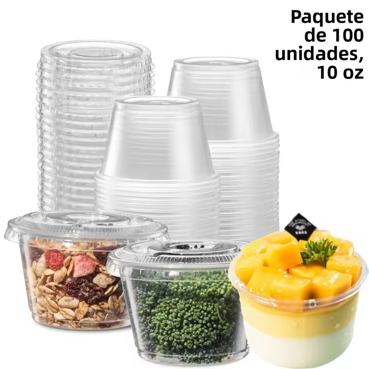 Juego De 50/100 Copas De Plástico Desechables De 300ml 10oz Con Tapa Transparentes Para Alimentos Postres Pasteles Snacks Servicio De Fiesta - 1