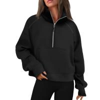 Nueva Sudadera De Mujer Con Capucha Cuello Erguido Otoño Invierno Color Sólido Fleece Manga Larga Bolsillos Cierre Media Pullover Suave - details 6
