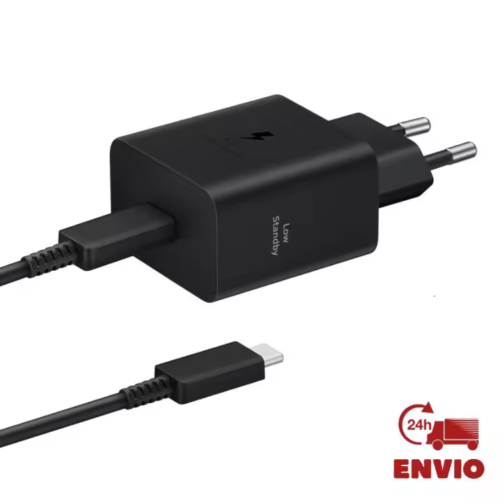 Cargador Samsung 45W USB C con Cable de 1,8 m | Carga Ultra Rápida Super Fast 2.0 | Adaptador de Corriente Tipo C a C | Compatible Galaxy S22/S23/S24, A54, Tab, Z Fold – Negro - 1