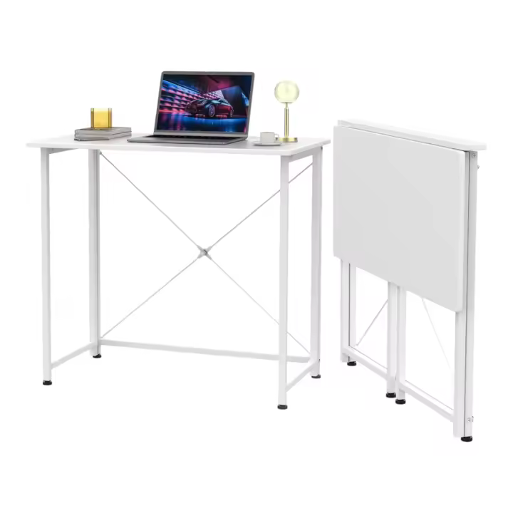 Oferta Mesa Escritorio Plegable, Mesa Ordenador, Compacto sin ensamblaje, Mesa de Estudio para Casa Oficina, Escritorio para computadora Manualidades, Blanca Beige Negra, 80 x 45 x 74 cm - 1