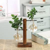 Terrario De Plantas Hidroponicas Vintage Jarrón Transparente Con Marco De Madera Vaso De Vidrio Para Decoración De Hogar Y Bonsái En Mesas - details 0