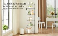 SONGMICS Estantería Metálica de 6 Niveles, Estanteía de Malla con Estantes Ajustables, Paneles de PP, 8 Ganchos, Carga Máxima de 120 kg, para Salón, Garaje, Plata/Negro - details 0