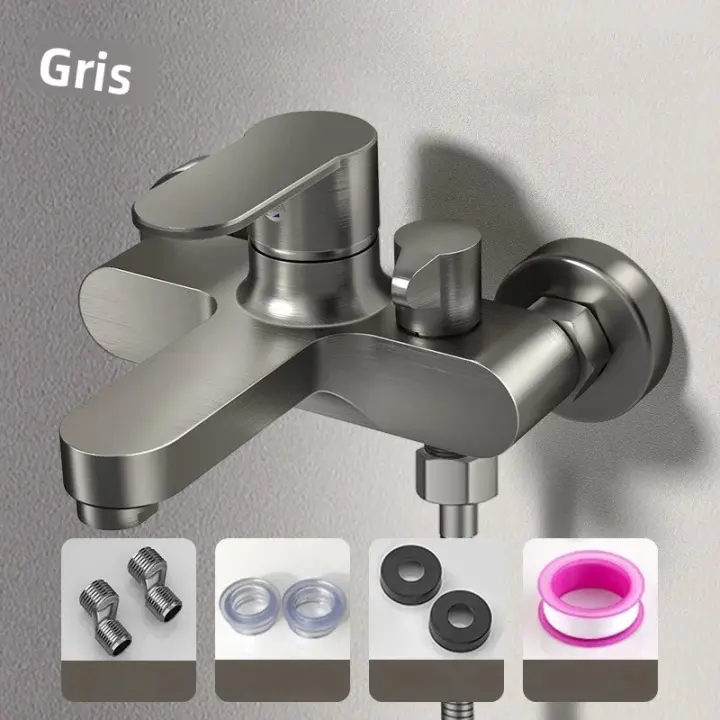 Grifo De Ducha De Baño Con Válvula De Mezcla Triple Cerámica Doble Manija Acero Inoxidable Moda Contemporánea Para Baño Y Ducha - 1