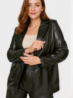 Chaqueta De Cuero PU De Talla Grande Con Botones Y Cuello En V Casual Para Mujer Manga Larga Estilo Suelto De Primavera Otoño Invierno - details 0