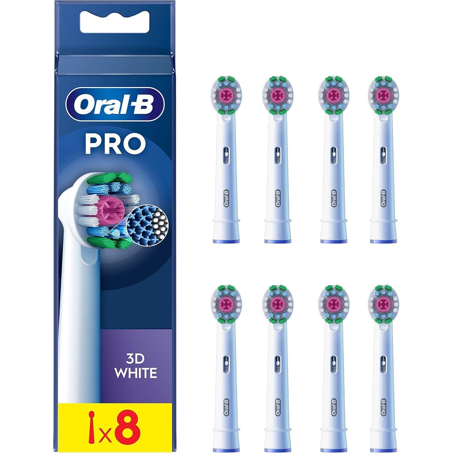 Oral-B Pro 3D White Recambios para Cepillo de Dientes Eléctrico, Pack de 8 Cabezales, Blanco, Producto Europeo con Garantía Oficial.