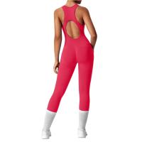 Conjunto De Yoga Para Mujer Moda Color Sólido Cuello Redondo Ajustado Fitness Ropa Deportiva Overoles De Gimnasio Sexy Ropa De Yoga - details 2