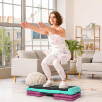 HOMCOM Tabla de Stepping Fitness Aeróbico Bicicleta Estática Stepper Altura Regulable 10cm/15cm/20cm PVC PP Negro+Verde+Morado 110 x 40 x 20 cm - details 1