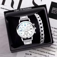 Reloj De Negocios Para Hombre Moda Con Correa De Acero Reloj De Cuarzo Con Bisagra (No Incluye Caja) Material De La Correa: Acero Inoxidable Marcadores De Numeros Arabes - details 1