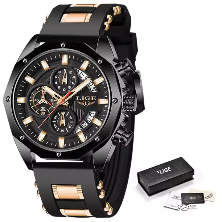 Reloj Deportivo De Lujo Para Hombre LIGE 2025 Reloj De Cuarzo Impermeable Con Cronógrafo Y Fecha Correa De Silicona Moda Casual - 1