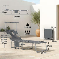 Outsunny Set de 2 Tumbonas Jardín Exterior, Tumbonas Plegables con Reposacabezas, Dosel 360°, Orificio Facial, Bolsillo Lateral, Respaldo Reclinable 5 Posiciones y Textilene 550 g/m² para Playa - details 2