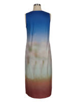 Vestido Maxi Sin Mangas Para Mujer En Color Gradient Casual Con Bolsillos Y Abertura Lateral Estilo Playa Verano A-Line V-Neck - details 4
