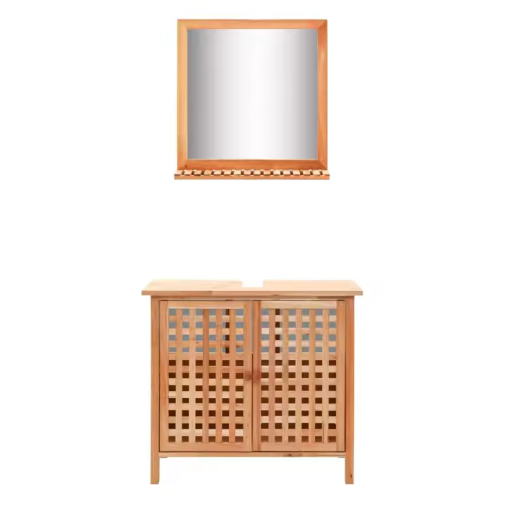 Mueble de lavabo Tobago + espejo madera natural 62x66x29 cm - 1