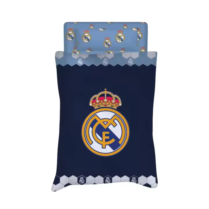 Real Madrid C.F. - Juego de Sábanas Verano Modelo Azul 2025 (3 Piezas) Oficial 50% Algodón/50% Poliéster - 1