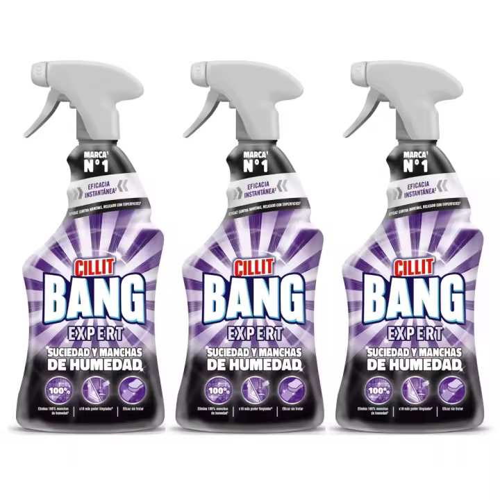 Cillit Bang Expert Manchas de Humedad y Suciedad Pistola pulverizadora 750ml (Pack 3 unidades) - Potente limpiador en spray, delicado con las superficies, Óptimo para juntas negras de paredes y baldosas, encimeras, baños, cubos de basura, desagües - 1