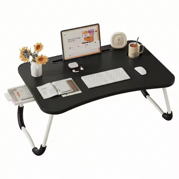 Mesa perezosa multifuncional, mesa de cama plegable portátil con Cajón, Bandeja para Cama, Mesa Plegable de Desayuno, Ideal para Portátil, Ordenador y Libros, Ergonómica, Mesa Auxiliar con Atril para Leer en la Cama 60x40x26 cm - 1