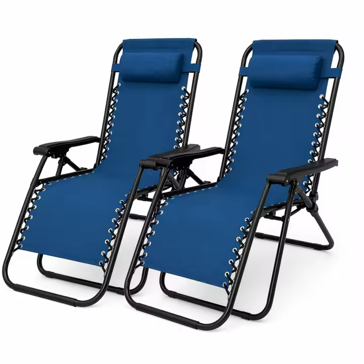 Fornor - Pack de 2 Sillas Tumbonas Zero Gravity Reclinables para Jardín, Terraza y Playa con Reposacabezas Ajustable, Estructura Metálica Robusta y Tejido Transpirable – Azul, Verde o Negro - 1