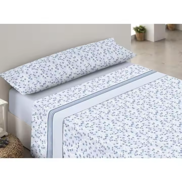 Juego de sábanas pirineo invierno 120 g – Iris Azul bajera 30 cm + largo 200 cm – camas 90 | 105 | 135 | 150 y 180 cm| Mercatienda.es - 1