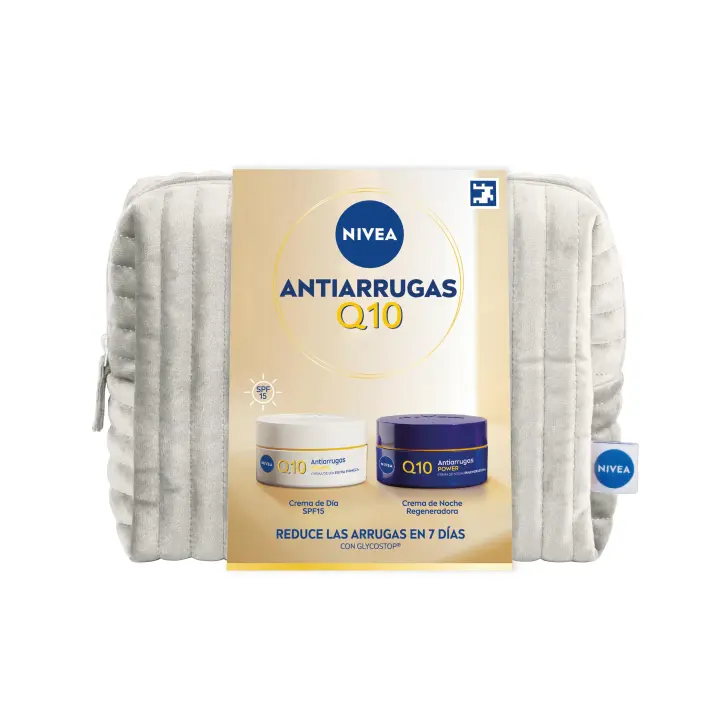 NIVEA Pack Q10 Antiarrugas - Neceser de regalo con Crema de Día SPF15 y Crema de Noche Regeneradora - Reduce las arrugas en 7 días - 1