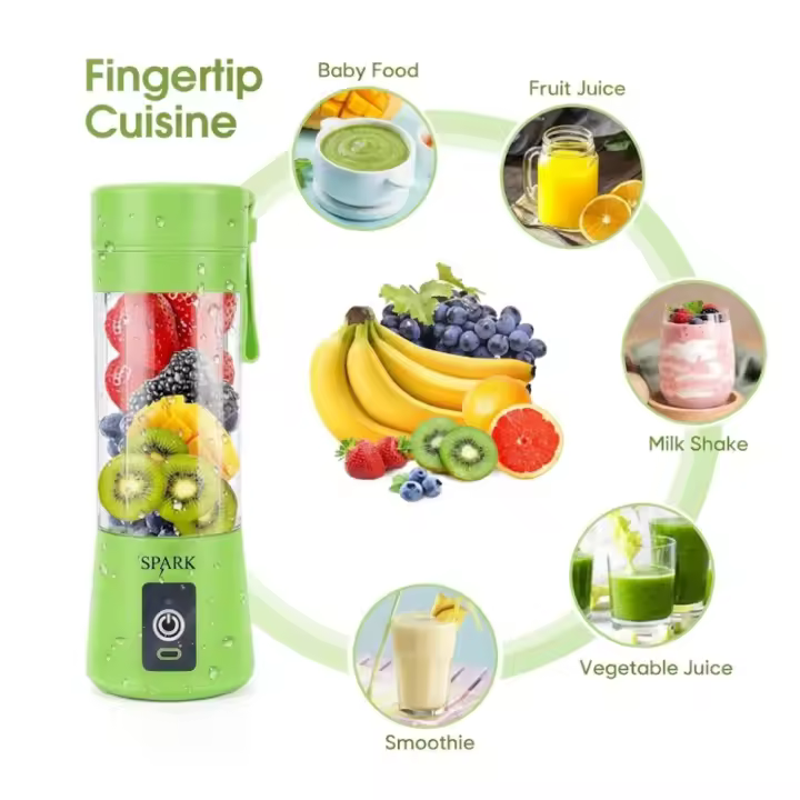 SPARK - LICUADORA RECARGABLE PARA ZUMOS, BATIDOS Y SMOOTHIES, PORTÁTIL, 380 ML, 4 COLORES DISPONIBLES, SILENCIOSO, ERGONÓMICO Y ELEGANTE. - 1