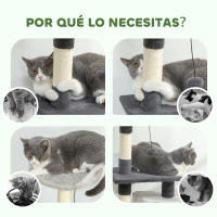 PawHut Árbol Rascador para Gatos, Árbol para Gatos 85 cm, Torre Escalador con Plataformas, Cueva, Postes Rascadores, Tapete de Sisal, Bolas, Gris Claro y Negro - details 5