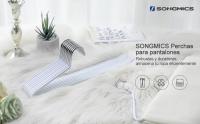 SONGMICS 20 Unidades Perchas para Pantalones, de Metal Cromado, Antideslizantes, 38 x 13 cm, Ahorro de Espacio, Blanco - details 0