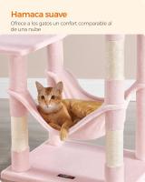 Árbol para Gatos, Altura 143 cm, Torre de Gatos, con 4 Postes Rascadores, 2 Plataformas, 1 Cueva, 1 Hamaca, 2 Pompones, Tela de Felpa, Multinivel, Rosa - details 2