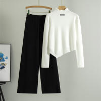 Conjunto Deportivo Casual Para Mujer Otoño Invierno Moda Dos Piezas Conjunto Slim Pantalones Anchos Suéter O-Neck Polyester Viscosa - details 2