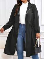 Abrigo De Invierno Para Mujer Talla Grande Con Capucha Cremallera Y Cordones Manga Larga Bolsillos Estilo Casual Para El Día - details 4