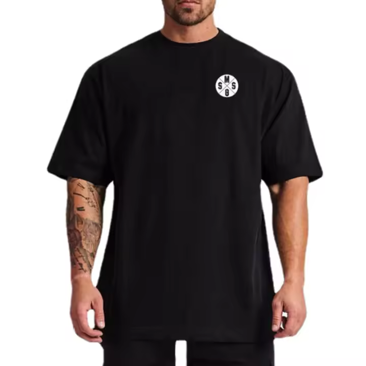 Oversized Summer Mens Trend Fashion Loose Short Sleeve T-shirt Gym Bodybuilding Fitness Training T-shirt Street Hip Hop Tshirt - 1