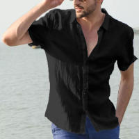 Camisa Casual Para Hombre Manga Corta Botones Vintage De Color Sólido Para Calle Y Vacaciones Tallas M-3XL Algodón Y Poliéster - details 3